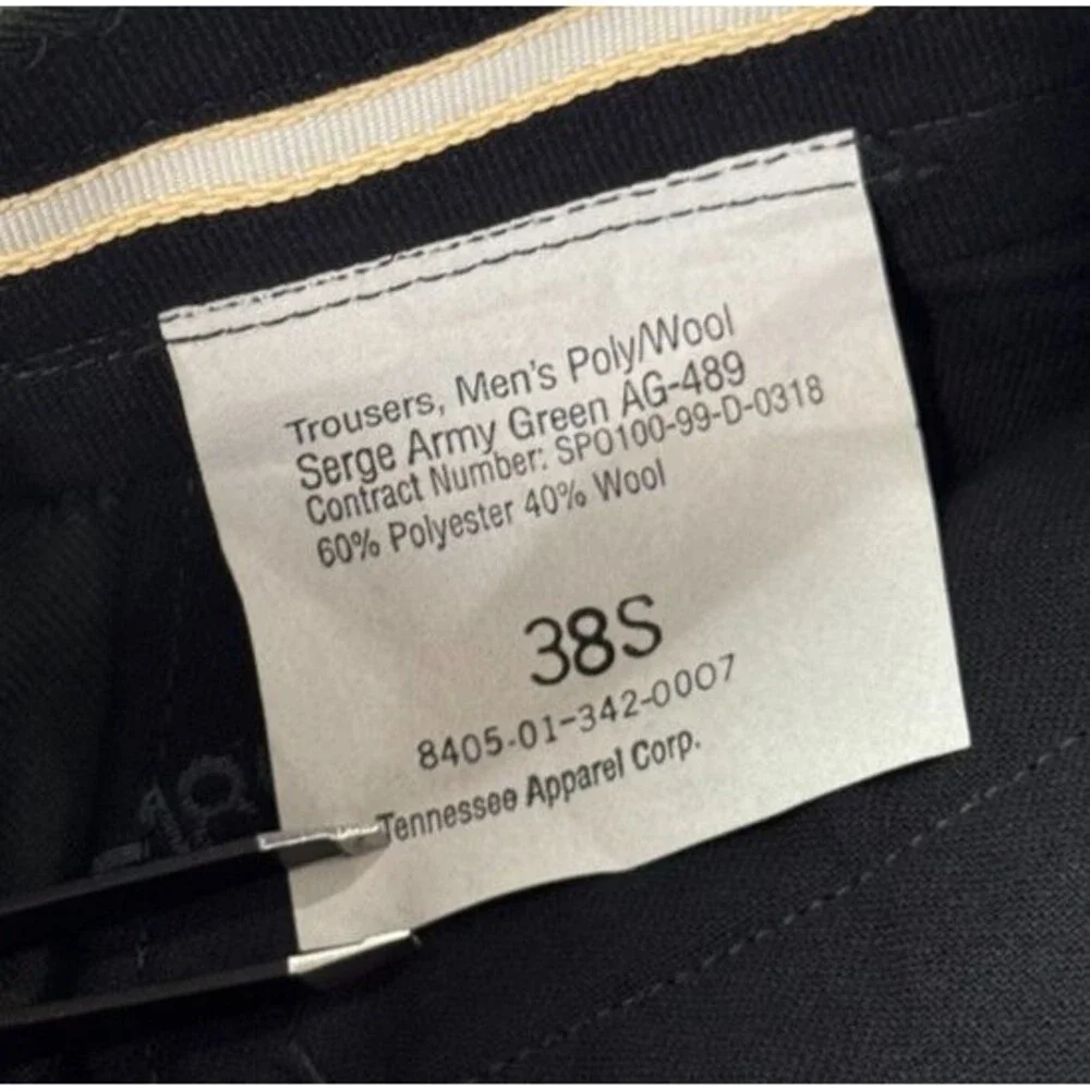 DSCP Tennessee Apparel Trousers Mens 38S Army Green Serge AG-489 Poly Wool NWT